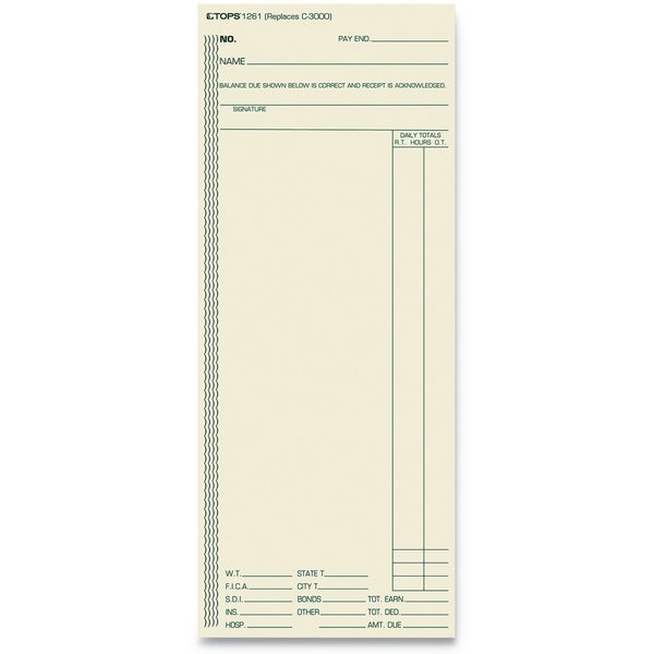 Tops Time Card, Weekly, 3 3/8x8 1/4, PK500 1261
